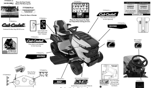 Label Map Diagram and Parts List for XT2-GX50KH (14AQA3TLA10)(2022) Cub Cadet Lawn Tractor